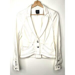 A/X Armani Exchange Womens Jacket Cropped Blazer Denim White Size Small